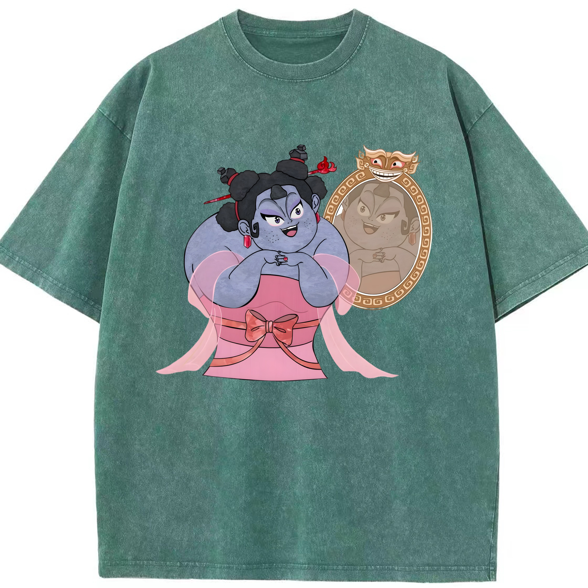 （画像用） Ne Zha 2 ナタ 魔童の大暴れ 綿100% ヴィンテージ風 半袖Tシャツ（フロントプリント）